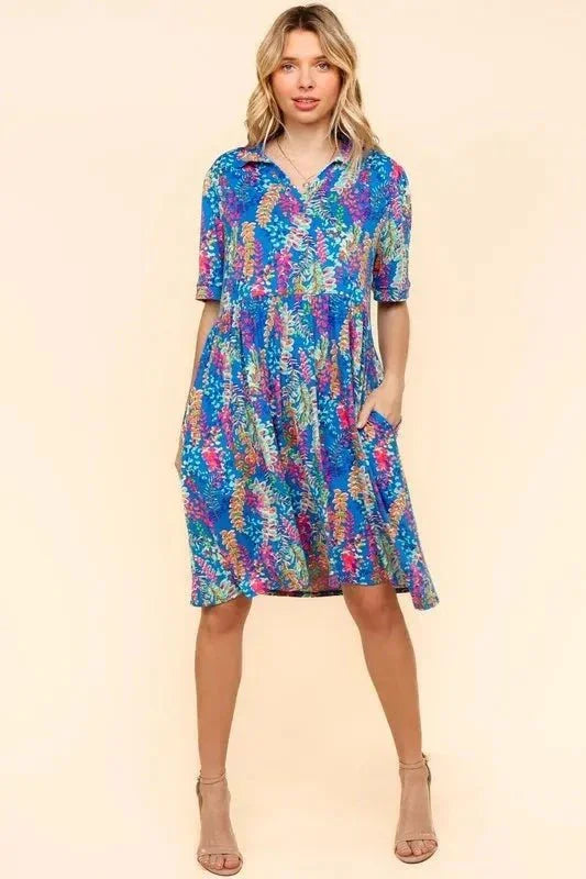 Haptics Johnny Collar Babydoll Dress with Side Pockets - VILLA FASHION